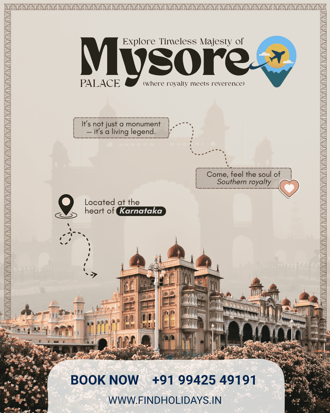 Explore royal Mysore with FindHolidays.in! Chennai to Mysore tour packages with travel, hotel & sightseeing included – perfect for family & weekend trips from Tamil Nadu.